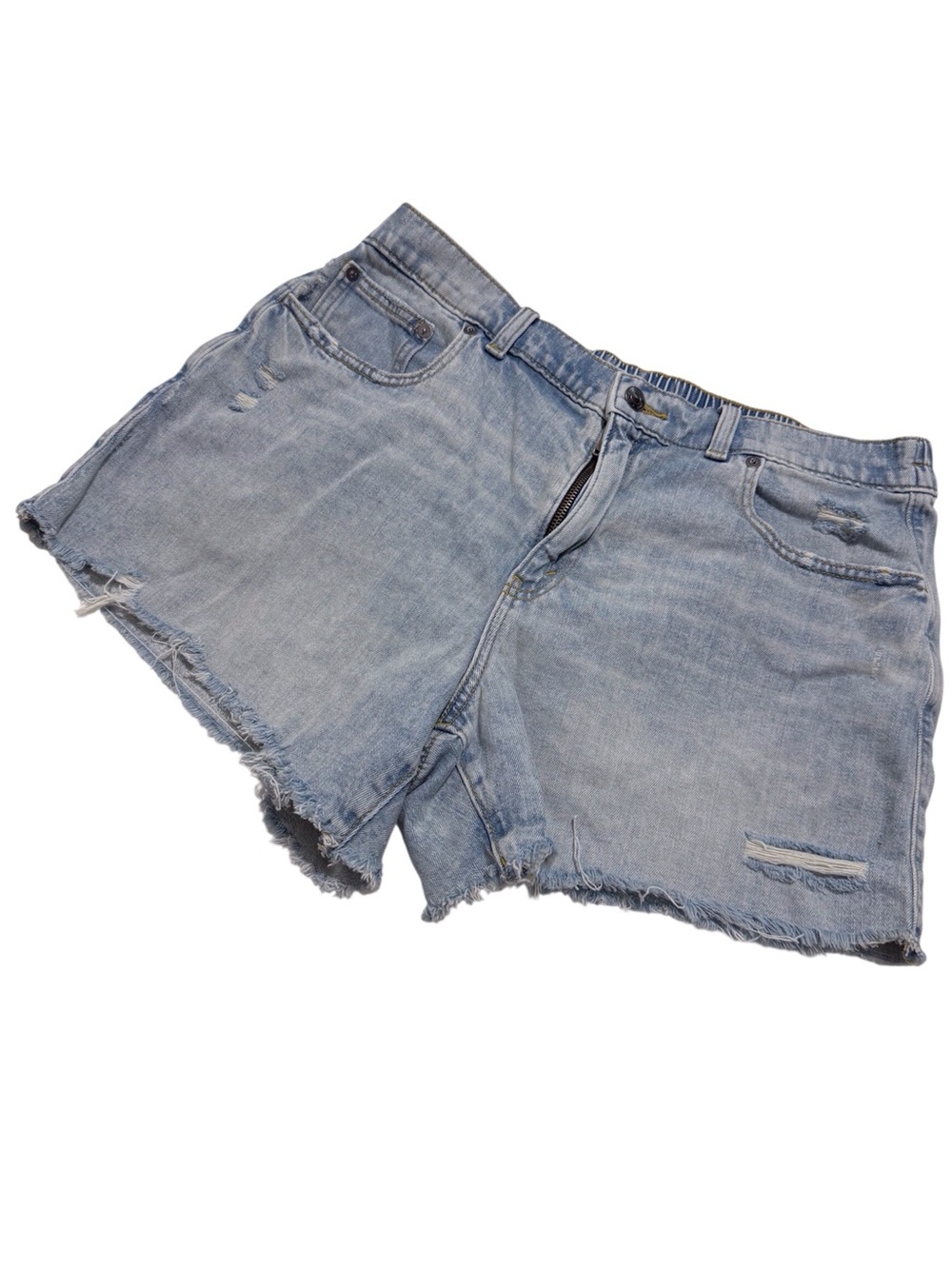 Aerie Daydream Denim Shorts Raw Hem Distressed in Medium Wash Size Large
